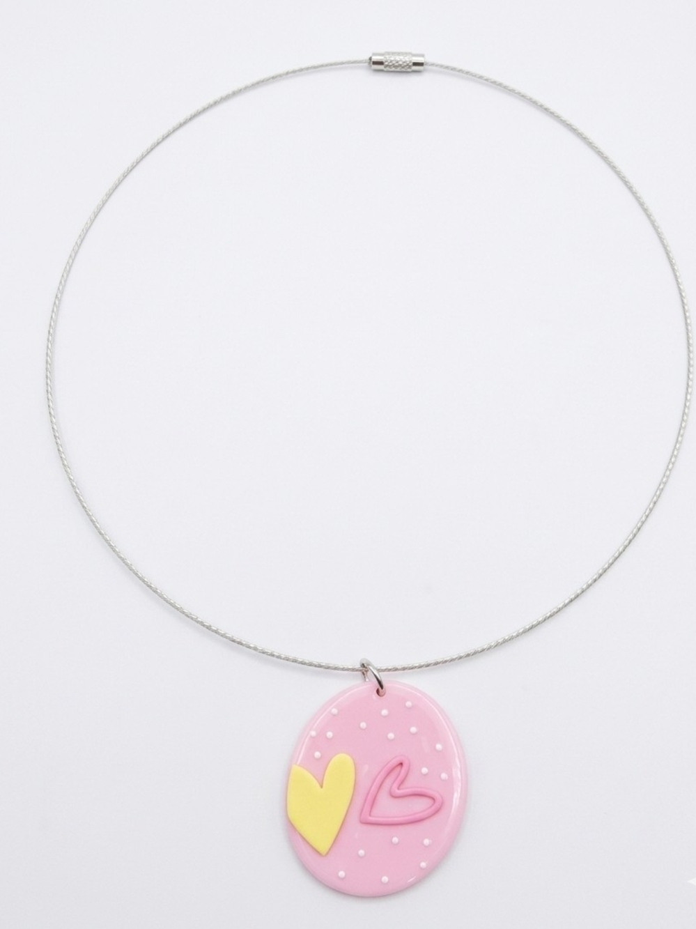 Pink Heart Pendant Stainless Steel Necklace with Yellow Accent - Women Jewelry